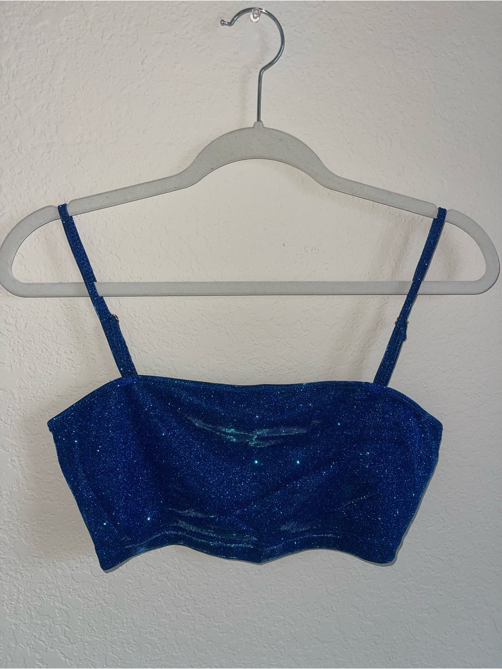 Blue Glitter Bandeau Crop Top with Straps